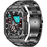 BAITEYOU Stainless Steel Watch Band with Case Compatible with Apple Watch Series SE 3 2 1/6 5 4 (40mm) Series 9 8 7 3 2 1 (41mm 38mm), Metal Protective Bumper Cover for iWatch Bands Men (Black)