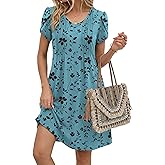 Zeagoo Summer Dresses for Women Casual A Line Dress 2026 V Neck Short Dresses Floral Sundress Pleated Boho Dress