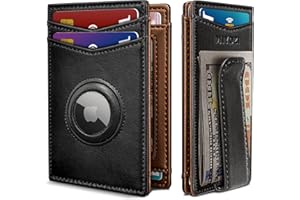 MIYOZI Airtag Wallet for Men 9-11Cards, with Money Clip ID Window Gift Boxed, Slim Genuine Leather Front Pocket Wallet, Magne