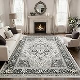 WEZVIX Washable 8X10 Area Rugs for Living Room, Soft Low Pile Vintage Rugs with Non Slip Rubber Backing, Boho Large Carpet for Bedroom, Dining Room, Farmhouse, Nursery, Home Office
