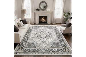 Washable 8X10 Area Rugs for Living Room, Soft Low Pile Vintage Rugs with Non Slip Rubber Backing, Boho Large Carpet for Bedro