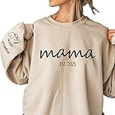 Personalized Mama Sweatshirt with Child's Name on Sleeve Custom Mama Bear Shirt, Birthday for Mom, Est 2025, Grandma, Gigi, Auntie Shirt Custom Sweatshirt Black