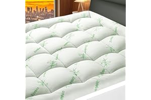 Acnalboma Bamboo Mattress Topper King Size,1000 GSM Breathable Extra Thick Pillow Top Cooling Mattress Pad Cover for Back Pain, Anti-Slip Bottom, 4 Anchor Elastic Bands, 78x80 Inch