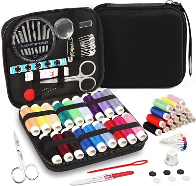AUERVO Mini Sewing Kit 87Pcs Travel Case Thread Needles Scissors Buttons