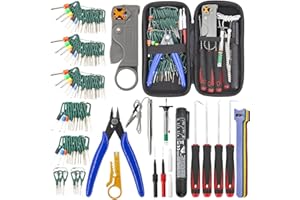 URMECCH 115Pcs Auto Terminal Removal Tool Kit, Wire Connector Release Extractor Pin, Electrical Cutter Pliers Stripper, Pick Hook Set, Brake Fluid Tester, Car Light Circuit Tester, with Cable Ties