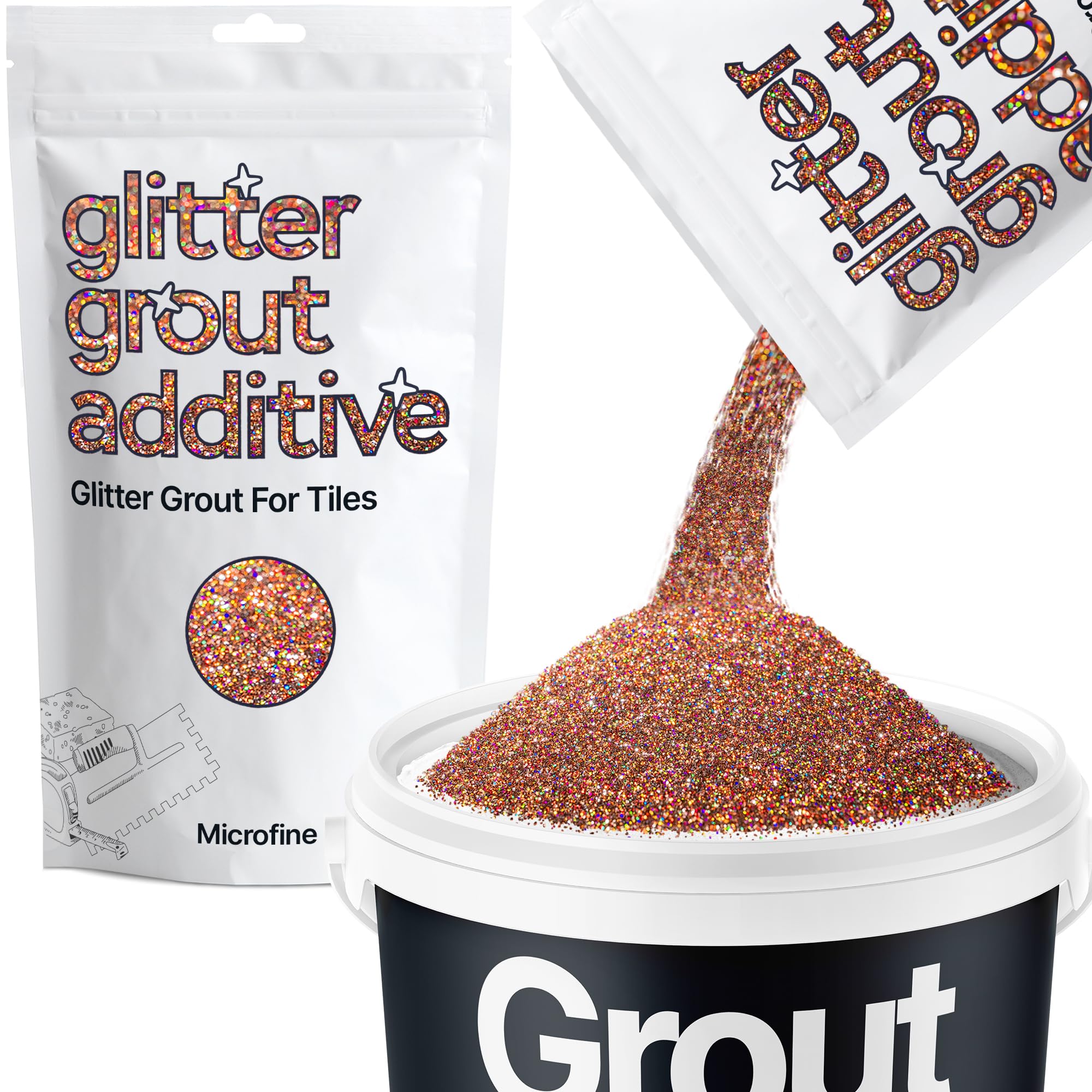 Hemway Bronze Brown Holographic Glitter Grout Additive Microfine 100g Flakes for Adding Sparkle to Kitchen & Bathroom Tiles | Enhance Your Indoor Grouting Projects with a Durable Sparkly Effect