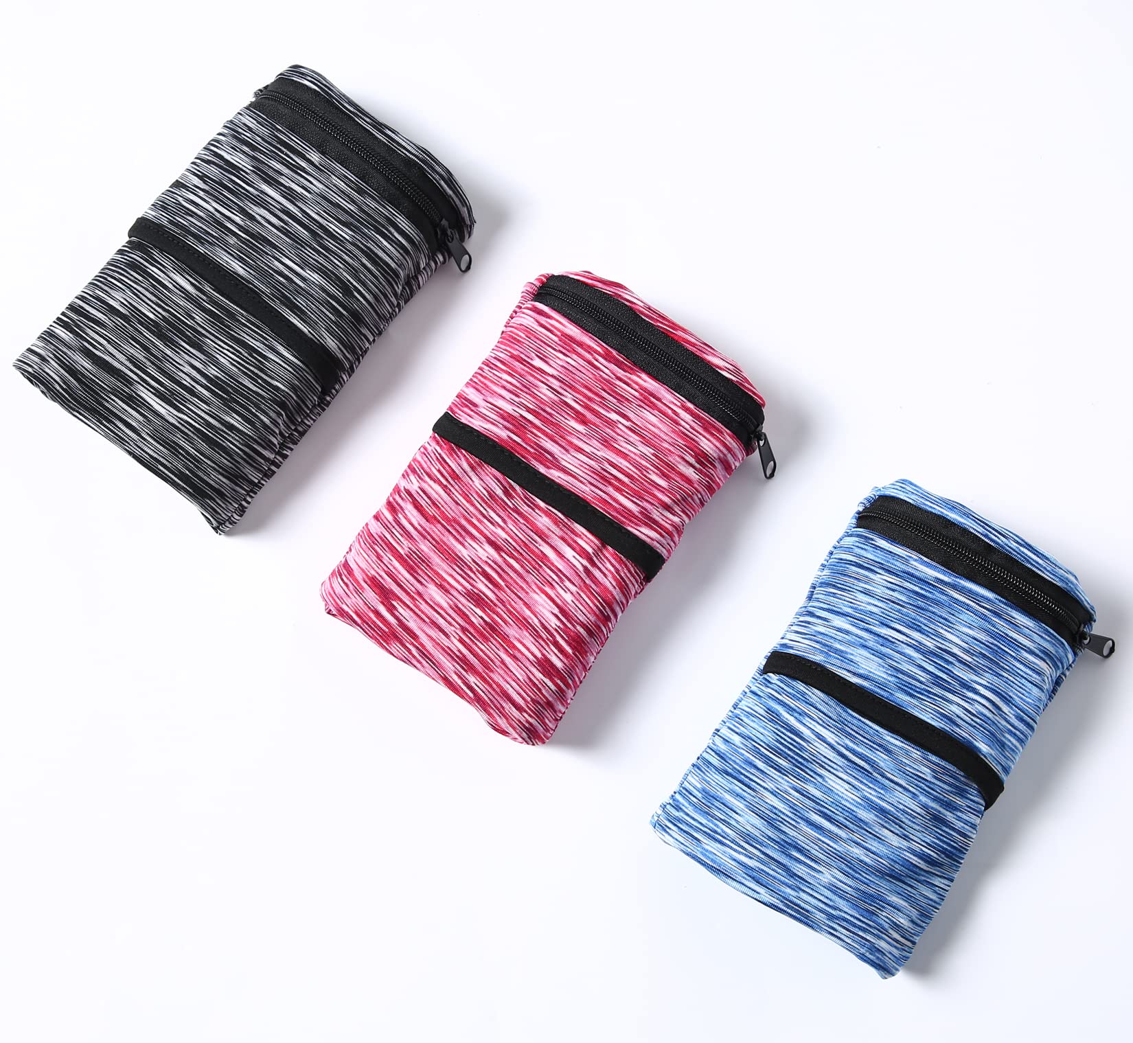 bbfly Wrist Bag, Sports Wrist Bag with Zip for Jogging, Walking, Running, Walking, Biking, Yoga etc. (Red, Blue and Black L)