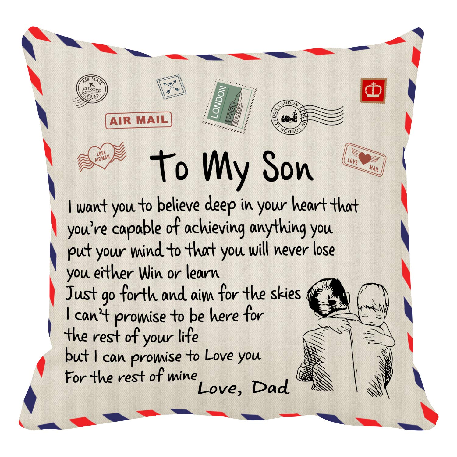 Kenon Personalized Pillow Covers to My Son Gift Form Dad Chrismas Birthday Soft Solid Decorative Square Throw Pillow Covers Set Cushion Case for Sofa Bedroom Car