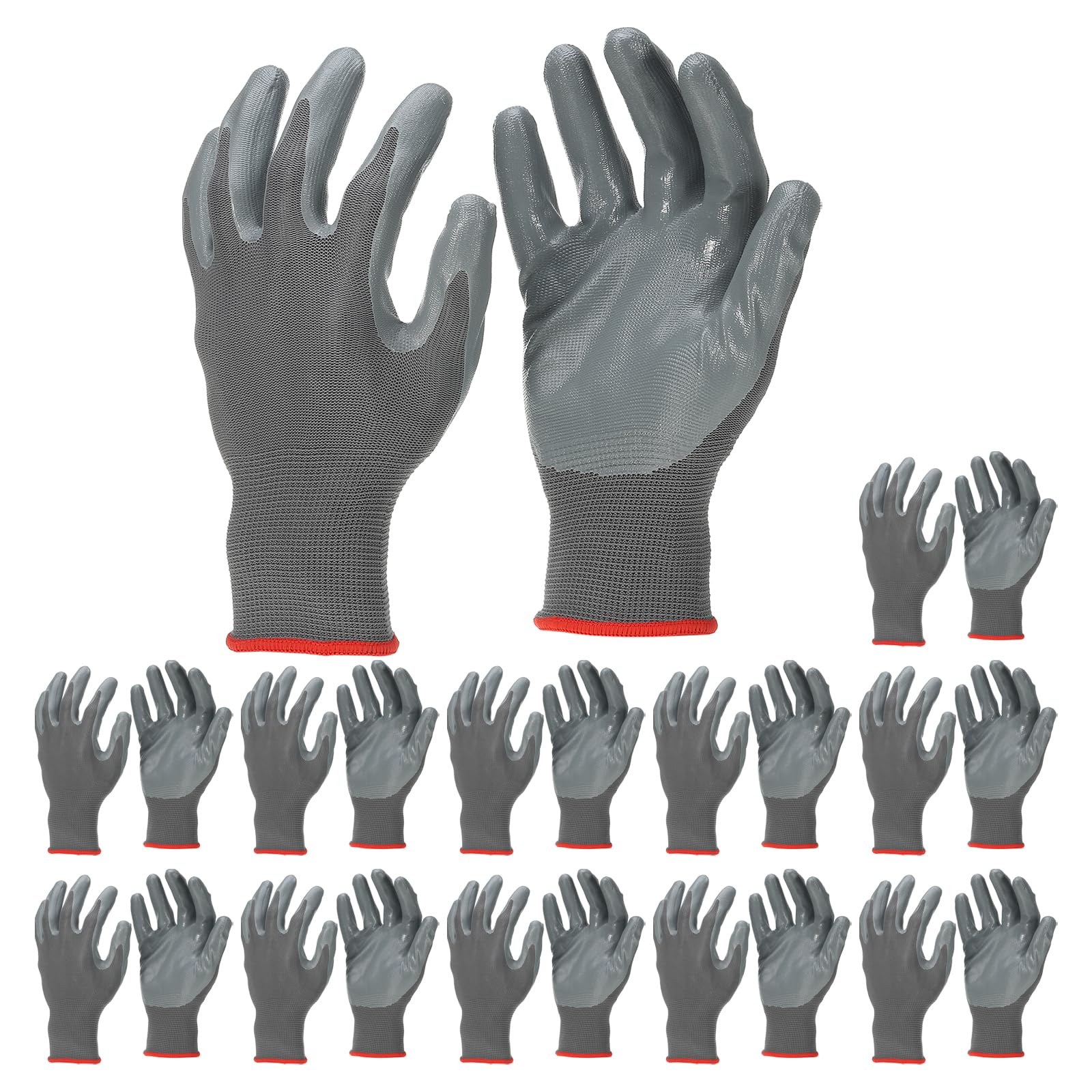 PATIKIL Safety Work Gloves Nitrile Coated, 12 Pair Non-slip Gardening Gloves Seamless Knit Working Gloves with Grip for Women Men Warehouse, Gray Medium Size