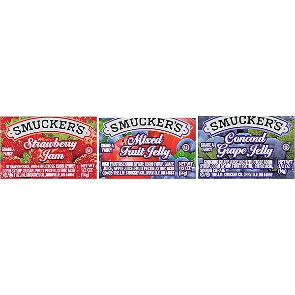 SMUCKER’S STRAWBERRY JAM, MIXED FRUIT AND CONCORD GRAPE...