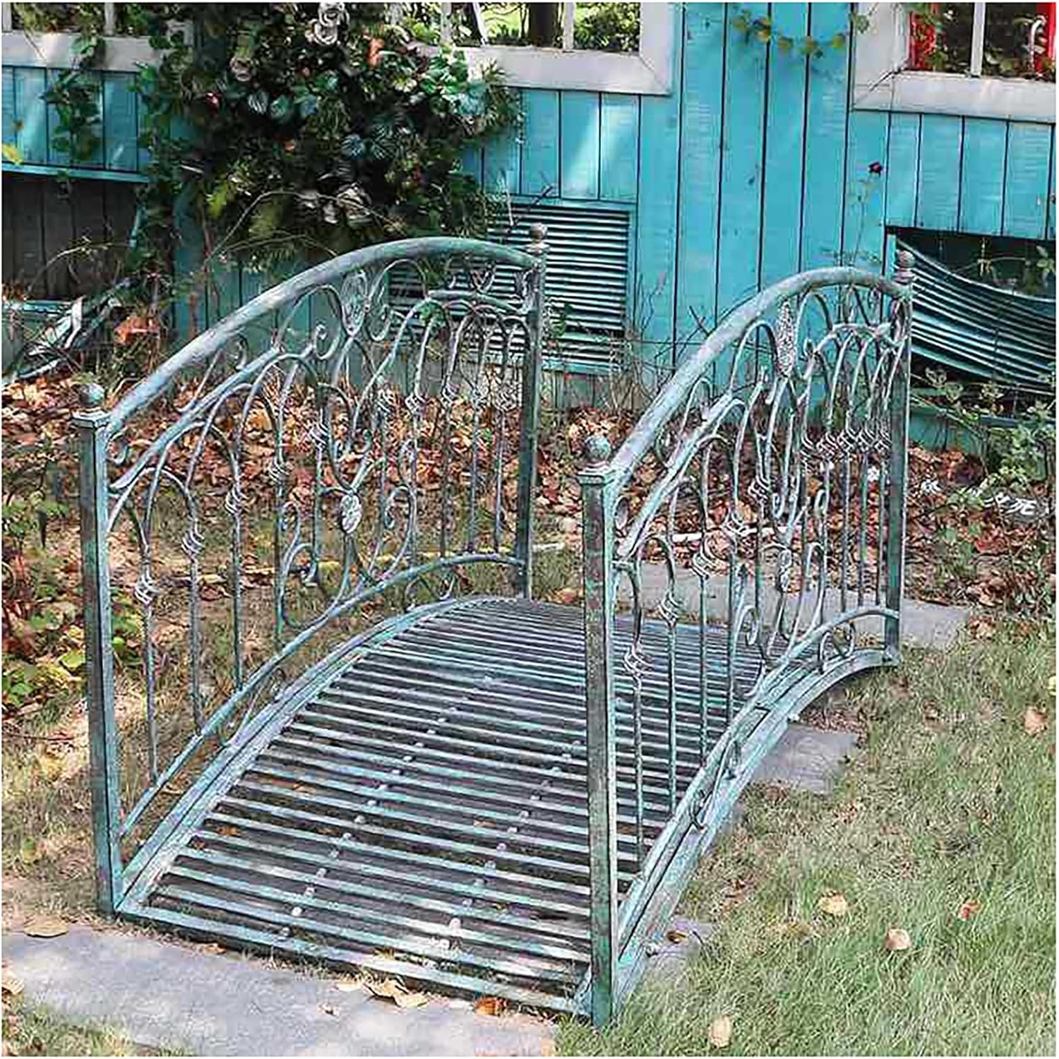 Top Products: Best Sellers - Wa Poskade Metal Garden Bridge – Heightened Patio Outdoor Bridge with Safety Guardrails, Decorative Landscaping Iron Footbridge for Backyard Creek Lawn Stream