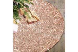 yuboo Mini Rose Gold Christmas Tree Skirt, 30 inch Round Sequin Glitter Tree Ornaments Decoration Tree Mat for Slim Xmas Tree