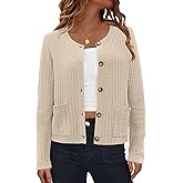 AGSEEM Womens Knit Button Up Cardigan Sweaters with Pockets Long Sleeve Crew Neck Open Front Sweater Jackets Outerwear