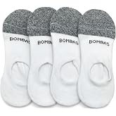 BOMBAS Men's Cushioned No Show Socks,(White,Large)-4 PACK