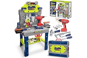 SHYLIZARD Kids Tool Bench with Realistic Electric Drill, 132 PCS Toddler Tool Set, Birthday Christmas Gifts Toys for Kid Ages 3 4 5 6 7 8, Toddlers Tool Box & Workbench, Kids Tool Set for Boys 3-5 6-8 (Green)