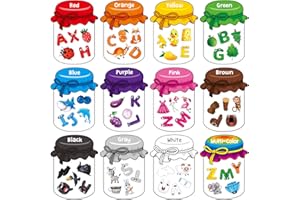 12 Pieces Magnetic Color Sorting Jars, 60 Color & Letter Magnets for Fridge Whiteboard, Early Educational Sorting Toy Set, Al