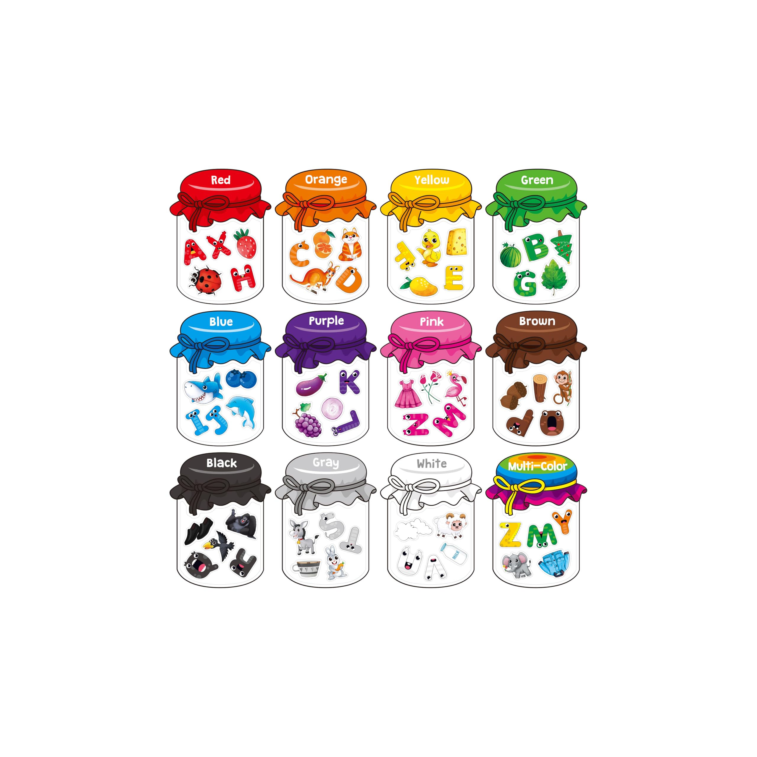 Photo 1 of 12 Pieces Magnetic Color Sorting Jars, 60 Color & Letter Magnets for Fridge Whiteboard, Early Educational Sorting Toy Set, Alphabet A-Z Learning Tool for Baby Toddlers Kids
