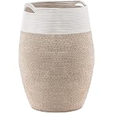 Cotton Rope Laundry Hamper by YOUDENOVA, 105L - Woven Collapsible Basket Clothes Storage for Blankets, Room Organizing, Bedroom Storage, – Brown & White
