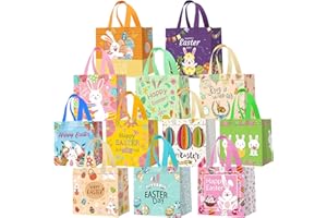 DECHISY 12Pack Easter Bags with Handles for Kids, Bunny Carrot Chick Reusable Easter Egg Hunt Bags, Non-Woven Easter Baskets for Gifts Wrapping, Easter Egg Hunt, Easter Party Favors, 8.3×7.9×5.9inch