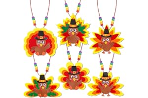 HUYAMAP Fall Thanksgiving Party Favors 24 Pack Thanksgiving Turkey Necklace Craft Kits for Kids Boys Girls, DIY Fall Thanksgiving Crafts for Classroom Prizes Family Activities Fall Thanksgiving Party Supplies