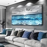 ERQINHUA Large Canvas Wall Decor For Living Room Wall Art For Bedroom Office Dining room Decorations Blue Sea Wave Ocean Paintings Beach Artworks Wall Pictures Modern Inspiration Home Decor 24"X48"