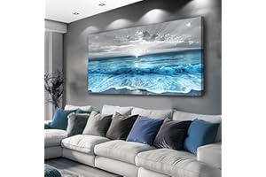 ERQINHUA Large Canvas Wall Decor For Living Room Wall Art For Bedroom Office Dining room Decorations Blue Sea Wave Ocean Paintings Beach Artworks Wall Pictures Modern Inspiration Home Decor 24"X48"