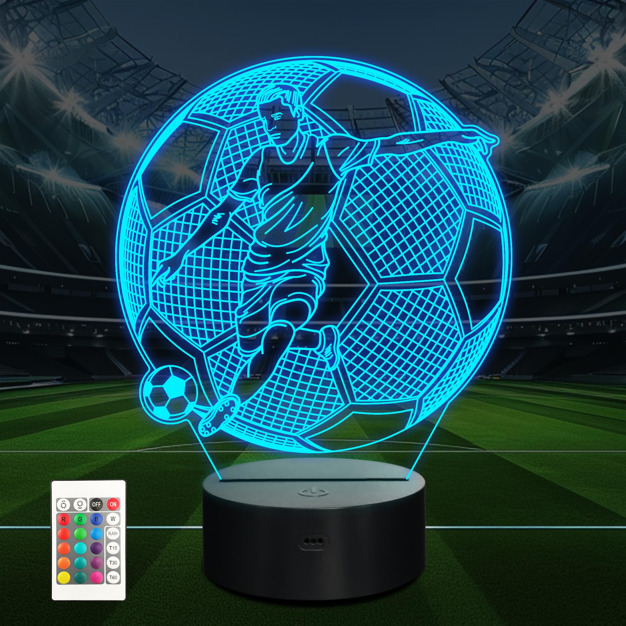 Anywin Boys Football Gift: 3D Illusion Soccer Night Light with Remote, 16 Color Changing for Kids' Bedroom Decor