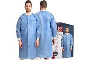 Medical Nation Disposable Lab Coats | 10 Pack - 50 Pack | Lab Coats for Adults with Knit Cuffs and Pockets (Size Small - 5XL)