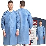 Case of 50 Disposable Lab Coats - Blue - With 3