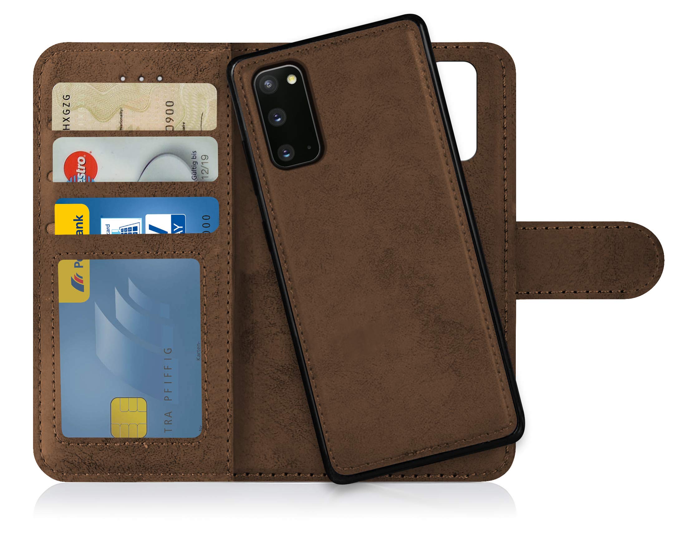 MyGadget Flip Case for Samsung Galaxy S20 - [ Removable Magnetic Cover ] - PU Leather Phone Case - [ Cover with Card Slot ] Protective Shell in Brown