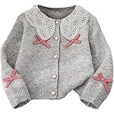SHENHE Girl's Bow Cardigan Lace Doll Collar Button Down Soft Fall Knit Cardigan Sweater