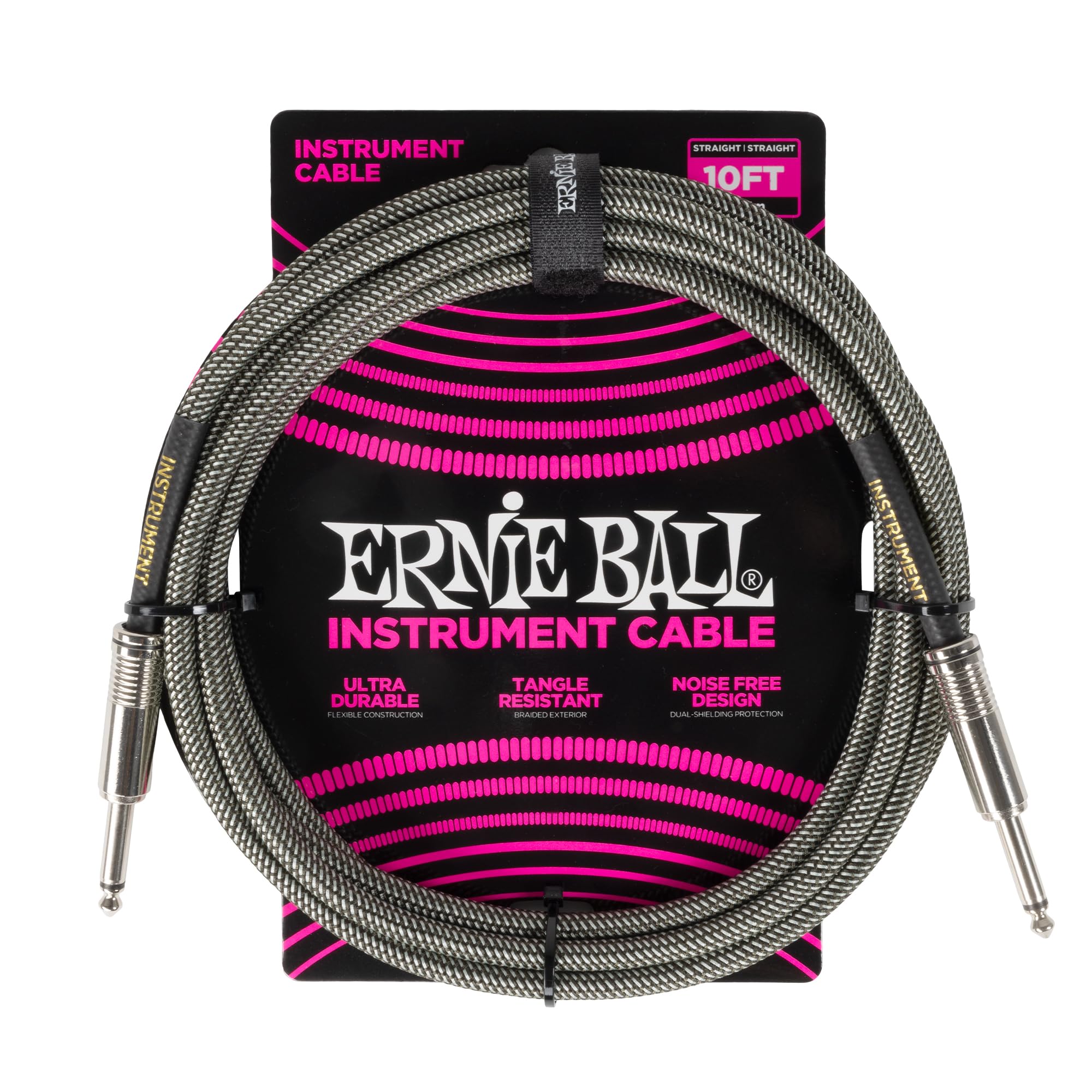 Ernie Ball Braided Instrument Cable Straight/Straight 10ft - Silver Fox
