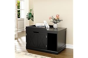 PUPETPO Flip Top Cat Litter Boxes Enclosure Covered Litter Box Hidden Furniture Wooden Cat Washroom Cabinet for Kitty, Medium and Large Cat Black