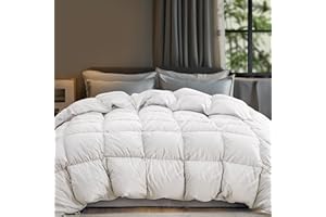 Bafode Goose Down Comforter Queen Size White Feather Down Duvet Luxurious Hotel Bed Comforter 100% Cotton Cover All Season Warmth Duvet Insert with 4 Corner Tabs - 90x88 Inch