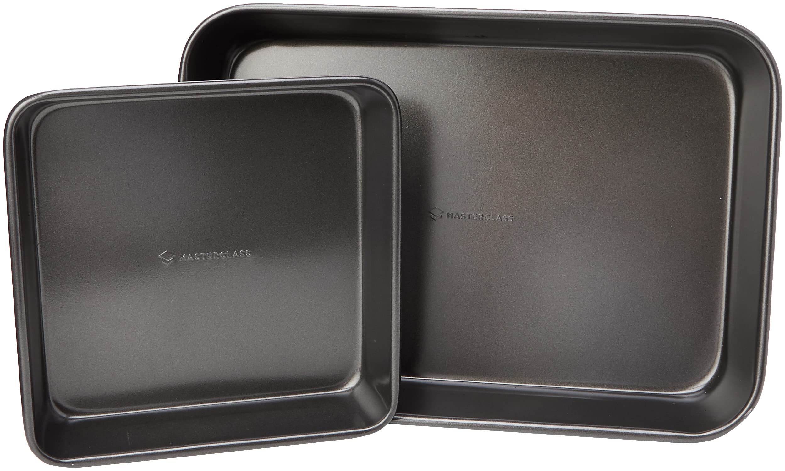 MasterClass KCMCHBSET2 Bakeware Set with Deep Roasting Tray and Square Baking Tin, Robust 1 mm Carbon Steel with PFOA Non Stick, 2 Pieces, Grey