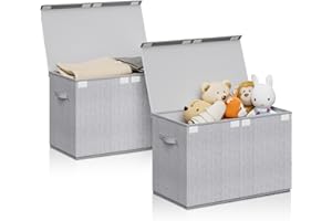 2 Pack Toy Chest Box Organizer Bins for Kids,Boy and Girl, Large Collapsible Storage Box with Fabric Flip-Top Lid & Handles f