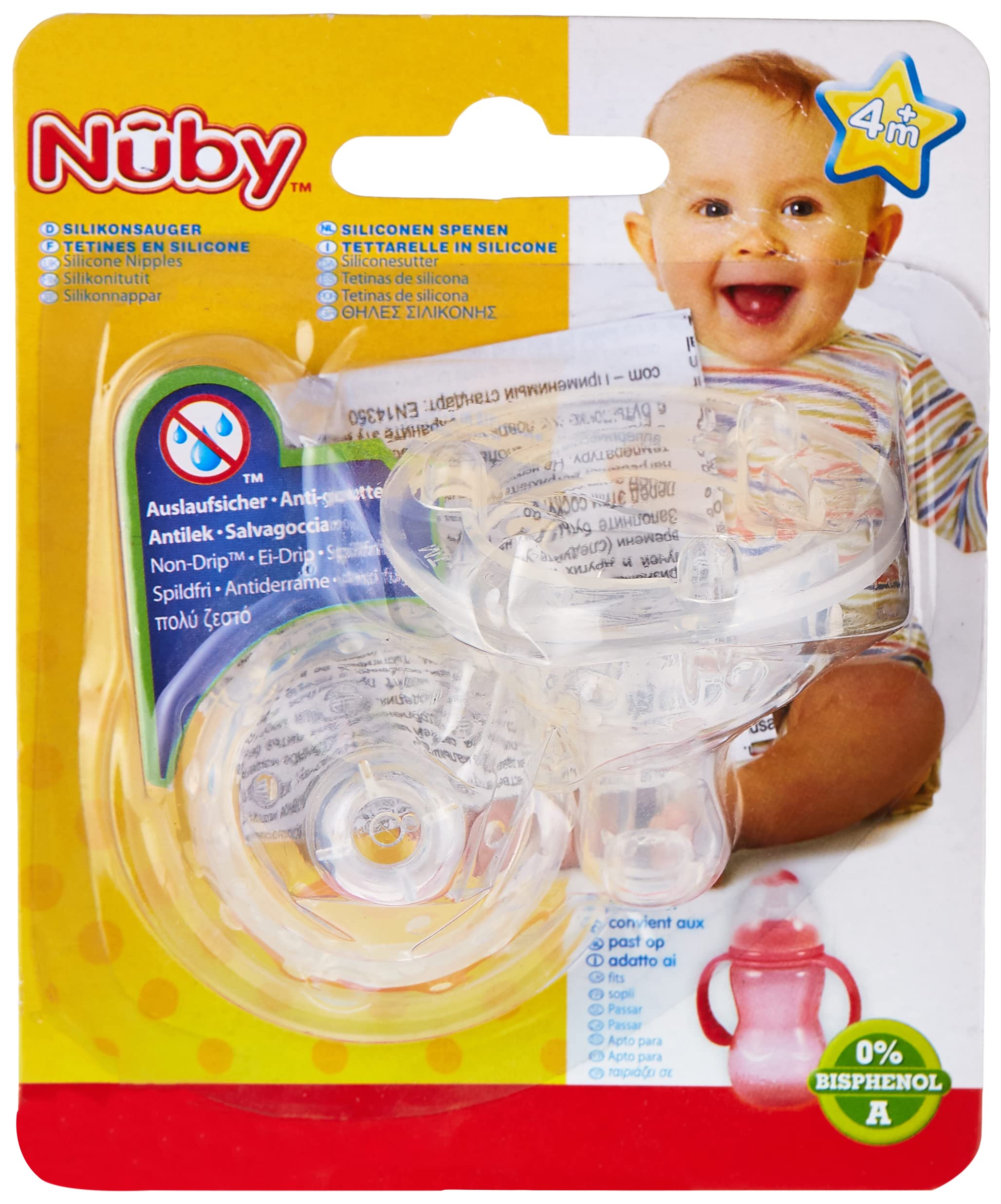 Nûby ID00923 Bottle Teats Silicone Large Neck Adjustable + 4 Months x 2
