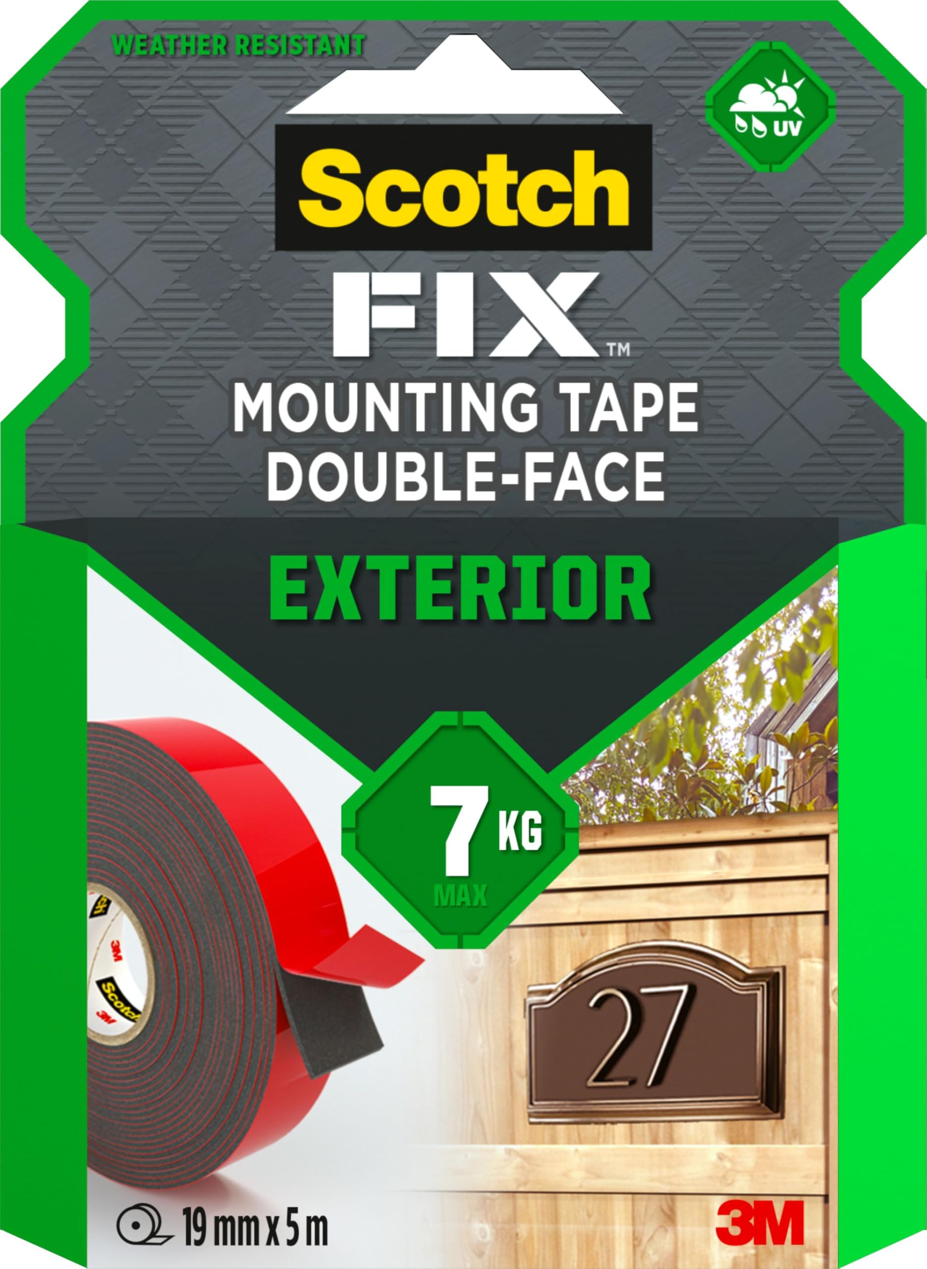 Scotch-Fix Exterior Mounting Tape 411-1950-P, 19mm x 5m, 1 roll/pack (Packaging May Vary)