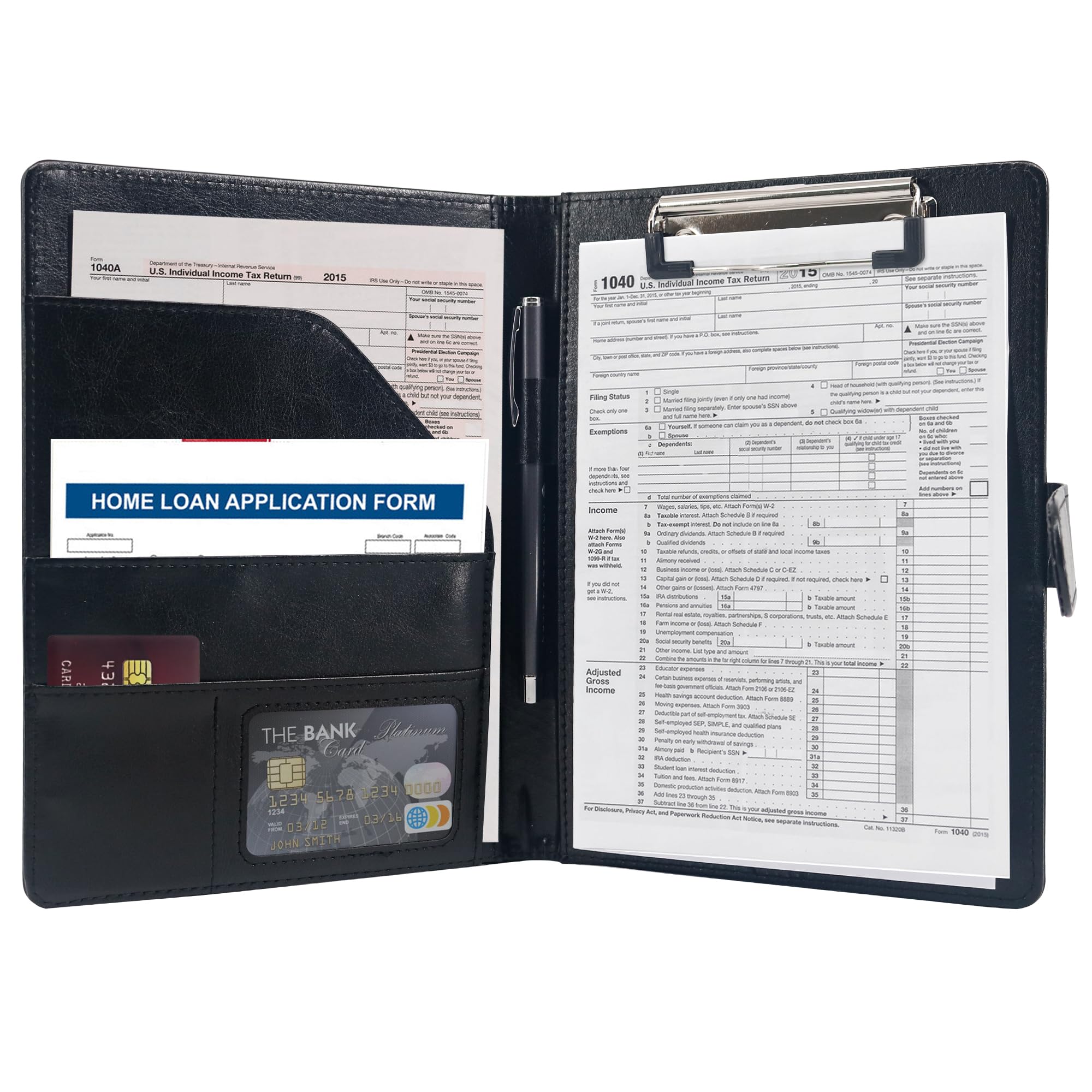 GraduationMall A5 Conference Folder Travel Portfolio with Clipboard Magnetic Clasp PU Leather Portable Document Organizer Black