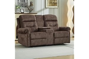 DRMBOOK RV Loveseat Recliner Sofa, Velvet Double Wall Hugger Reclining Sofa with Console, Home Movie Theater Seating Chair with Cup Holders, Oversized 2 Person Couch Furniture for Living Room, Brown