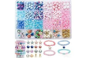 Beads Making Kit with Scissor and Cords, Multi-Style Beads ，Gradient Color Multicolored Beads with Hole for DIY Craft Bracele