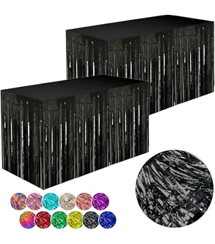 New Years Fringe Table Skirt |  3 Pcs Pack  Black With Gold Stars Metallic Skirt 108 Long X 29 Inch Tall New Year S Party Table Decoration Table Decor For Anniversaries And Graduations Bashout - View #2