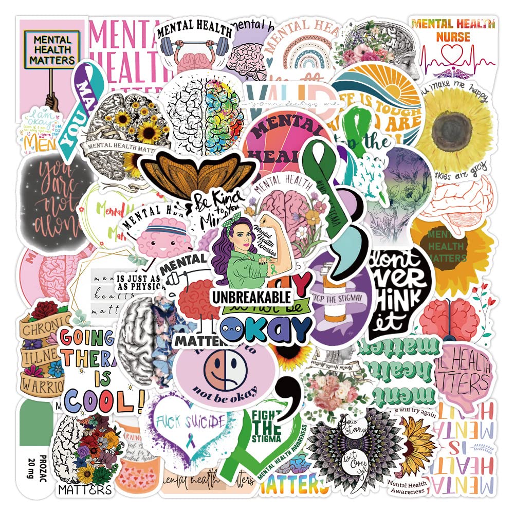 100Pcs Mental Health Awareness Stickers Pack, Aesthetic Trendy Vinyl Waterproof Stickers Decals for Laptop, Water Bottle, Skateboard, Phone, Journaling, presents for Kids Teens Adults