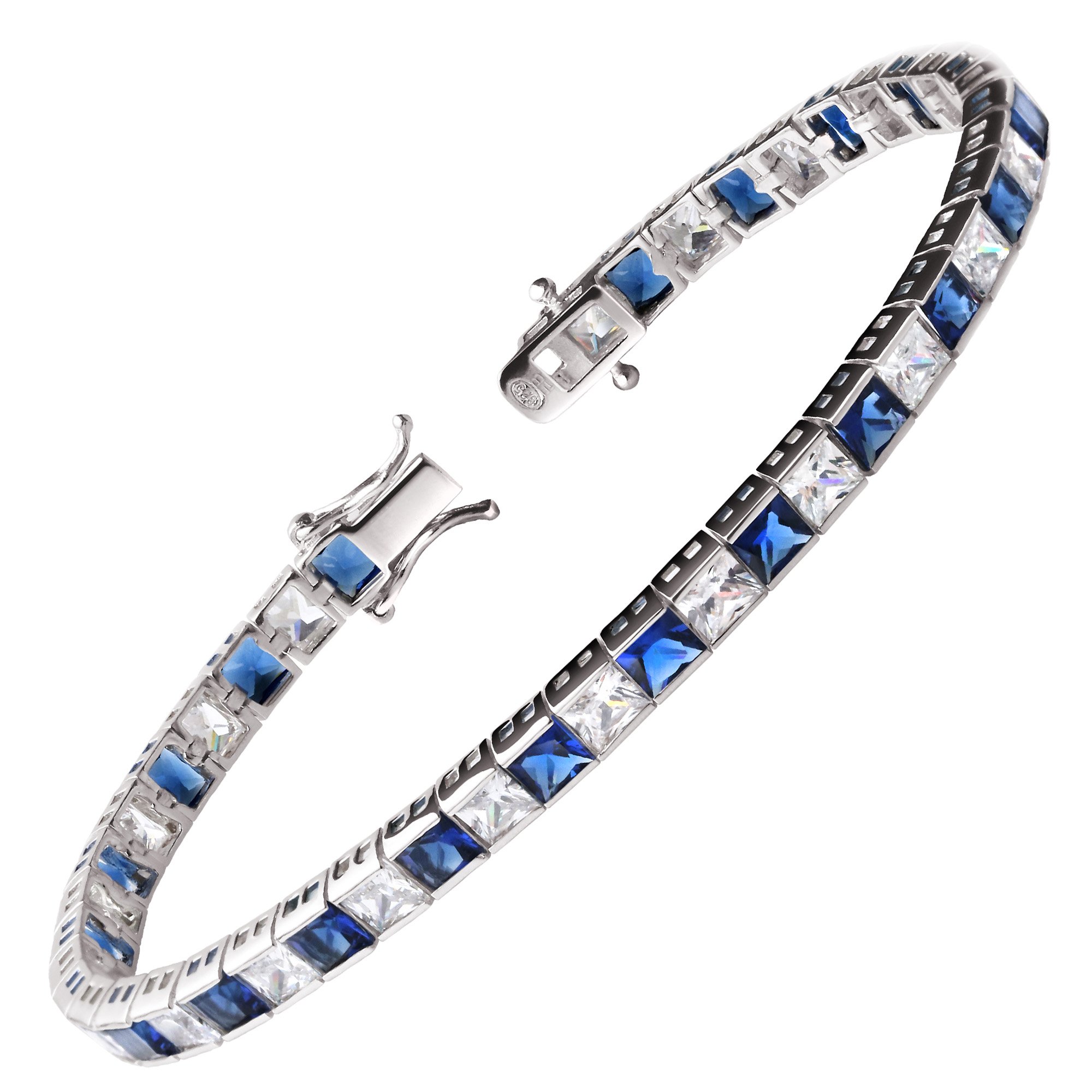 Franki Baker Created Sapphire & Diamond Gemstones & 925 Sterling Silver Tennis Bracelet. Length: 20cms