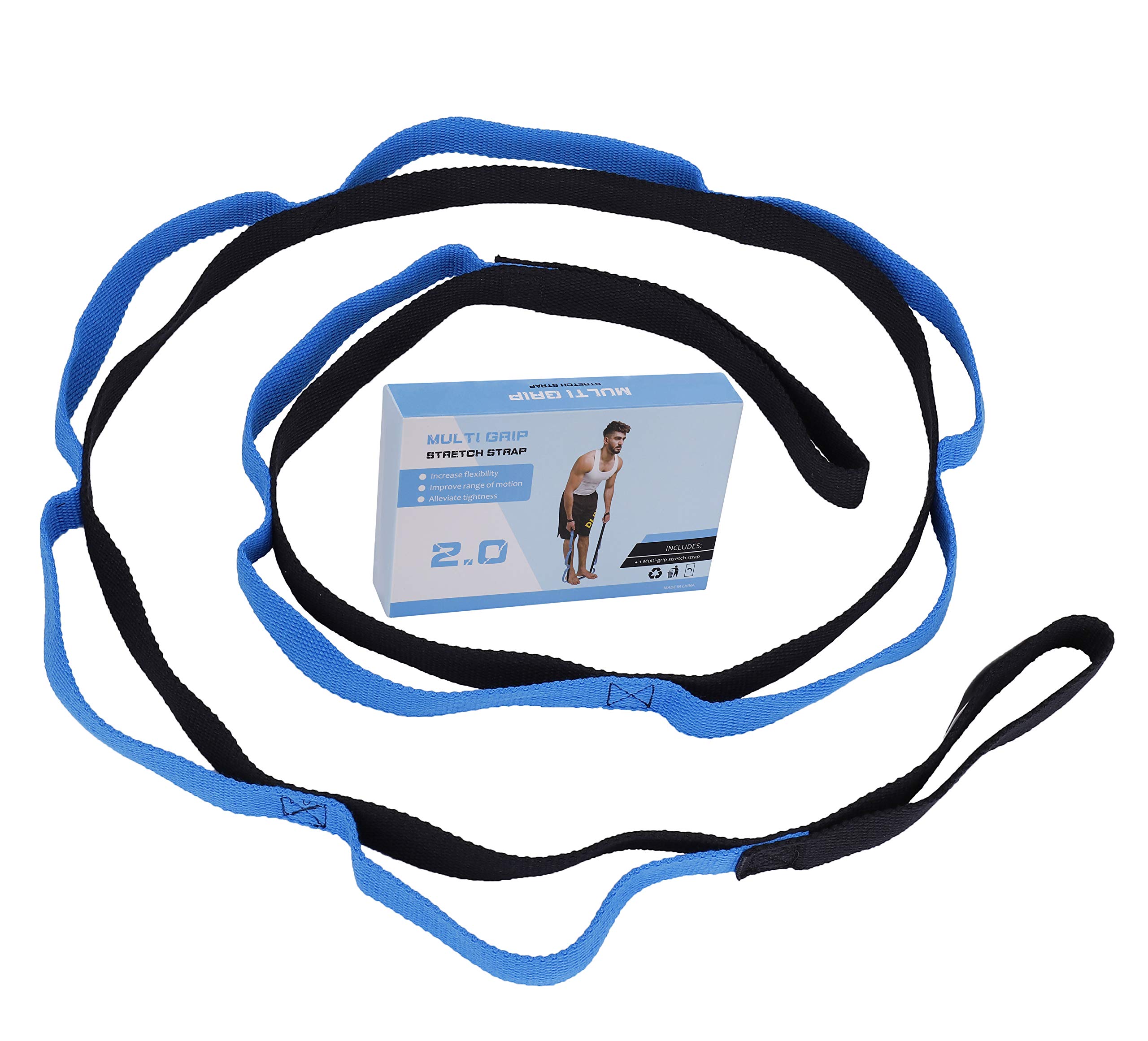 Stretching Strap Multi-Grip Flexibility Leg Stretch Band Durable Exercise and Physical Therapy Belt for Rehab Yoga Pilates Dance and Gymnastics with Workout Instruction Blue 2 Meters