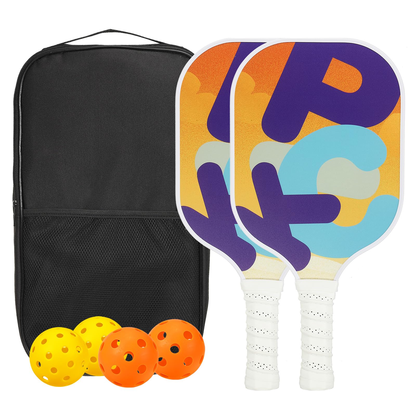 PATIKIL Pickleball Paddles Set, USAPA Approved Fiberglass Surface Pickleball Rackets with Overgrip, 2 Paddles, 4 Pickleballs,1 Carry Bag for Men Women, Purple Blue