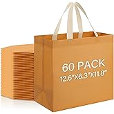 Aliceset 60 Pcs Reusable Non Woven Shopping Bags Large Grocery Bags with Handles 12.6 x 11.8 x 6.3 Inch Foldable Portable Tote