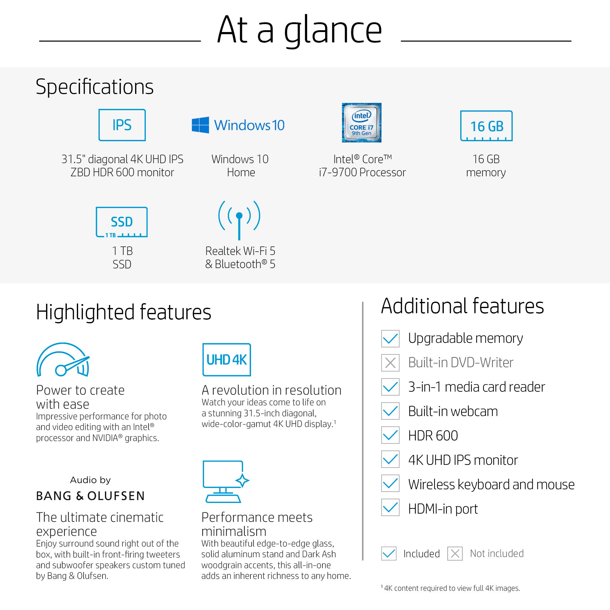 HP Envy 32 All-in-One Computer, 9th Gen Intel Core i7-9700 Processor, 4K UHD Monitor, NVIDIA GeForce GTX 1650 Graphics (4 GB), 16 GB RAM, 1 TB SSD, Windows 10 (32-a0010, Nightfall Black)