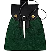 Mythrojan Belt Pouch Medieval Small Woolen Leather Belt Pouch LARP Renaissance Waist Bag for Cosplay, LARP, Reenactments - Green & Black, 7" x 7"