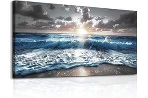 hyidecorart Canvas Wall Decor For Office Large Wall Art For Living Room Blue Beach Painting Sea Waves Sunshine Wall Pictures Bedroom Home Decorations Prints Posters Mural Artwork Ready To Hang
